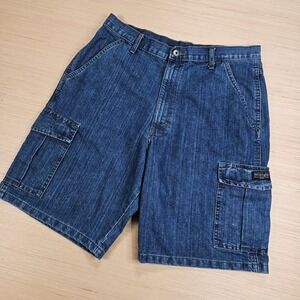 Wrangler Cargo Jean Shorts Mens 34 Blue Denim Outdoors Casual Workwear 60MSWMS